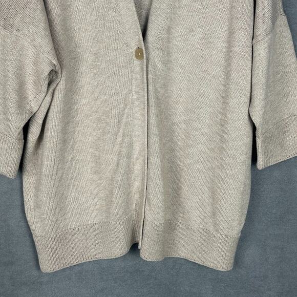 J Jill Purejill Sweater Womens Extra Large Tan Cardigan 3/4 Length Sleeve Preppy - Picture 3 of 13